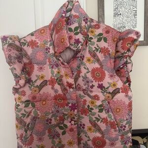 Floral Pink Quilted Puff Vest - Women's Sleeveless Jacket